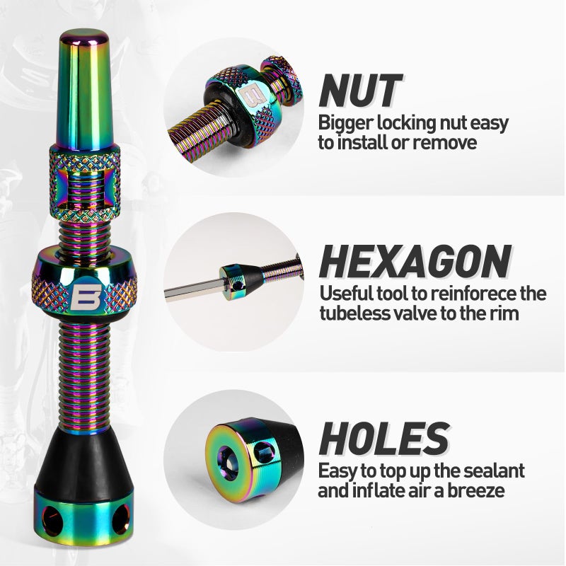 BWSHLF Tubeless Presta Valve Stem 40/44/55/60/65/70/80/100 mm, Super Light Alloy Presta Valve Stem Kit with Valve Core Remover Tool and Valve Stem Caps - Multiple Color and Size Options(Pair) - Image 2